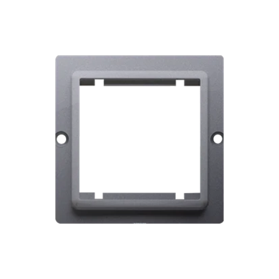 Adapter (przejściówka) na osprzęt standardu 45 × 45 mm. Montaż do puszki na wkręty; srebrny mat