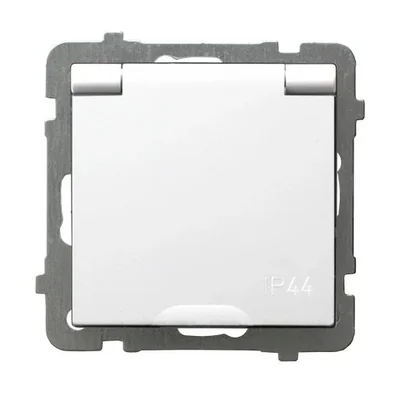 AS Gniazdo bryzgoszczelne z uziemieniem IP44 z przesłonami torów prądowych klapka białe