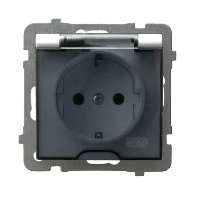 AS Gniazdo bryzgoszczelne z uziemieniem schuko IP44 klapka dymna białe