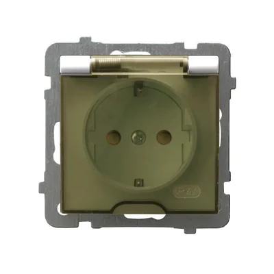 AS Gniazdo bryzgoszczelne z uziemieniem schuko IP44 z przesłonami torów prądowych klapka dymna ecru