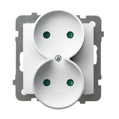 AS Gniazdo podwójne bez ramki z przesłonami torów prądowych białe