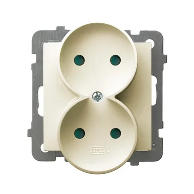 AS Gniazdo podwójne bez ramki z przesłonami torów prądowych ecru