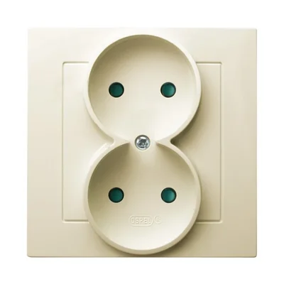 AS Gniazdo podwójne z przesłonami torów prądowych ecru