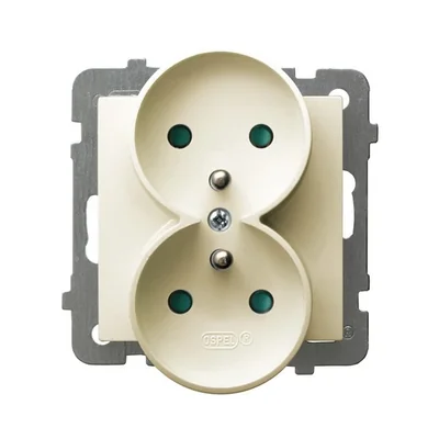AS Gniazdo podwójne z uziemieniem z przesłonami torów prądowych ecru