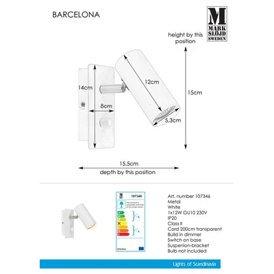 BARCELONA Lampa ścienna biała