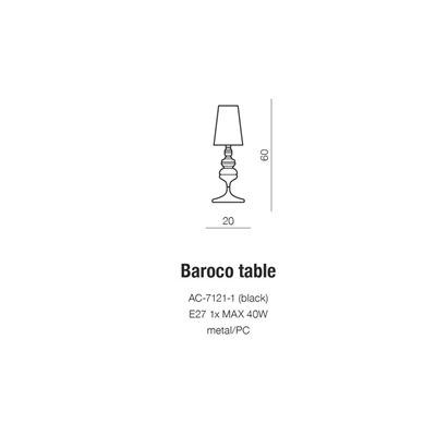 BAROCO TABLE Lampa stołowa E27 IP20 czarna