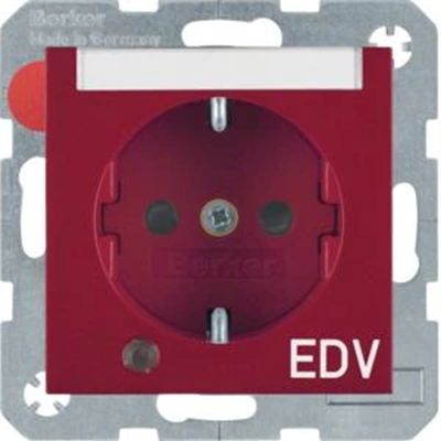 B.KWADRAT Gniazdo SCHUKO z diodą kontrolną i polem opisowym nadruk "EDV" czerwone
