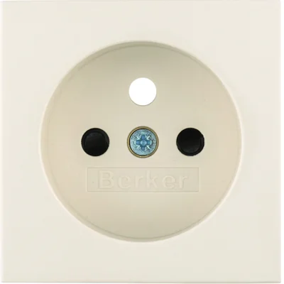 B.Kwadrat Płytka czołowa z przysłonami styków do gniazda z uziemieniem kremowy, połysk