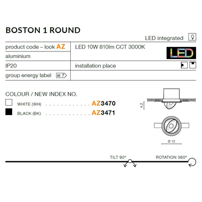 BOSTON 1 ROUND Lampa sufitowa wpuszczana czarna