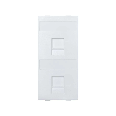 CIMA Plakietka teleinformatyczna keystone podwójna, płaska, uniwersalna, z osłonami 108×52mm, czysta biel