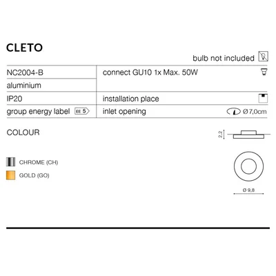 CLETO Lampa sufitowa wpuszczana chrom
