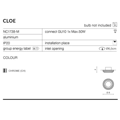 CLOE Lampa sufitowa wpuszczana chrom