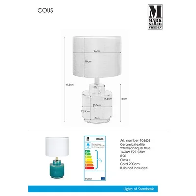 COUS Lampa stołowa antyczny niebieski