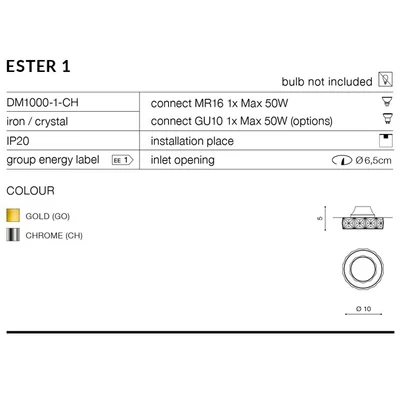 ESTER 1 Lampa sufitowa wpuszczana chrom