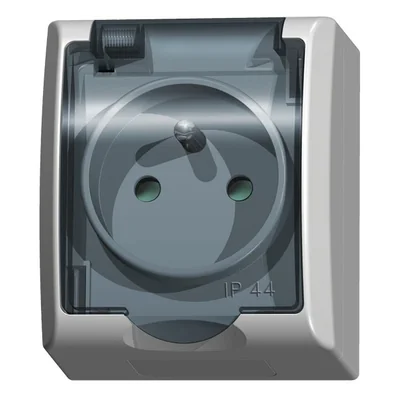 FALA Gniazdo pojedyncze z uziemieniem, biały, wieczko przeźroczyste, wyposażone w przesłony torów prądowych