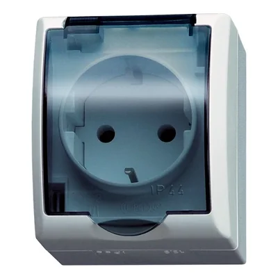 FALA Gniazdo pojedyncze z uziemieniem schuko, biały, wieczko przeźroczyste