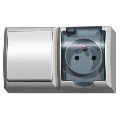 FALA Łącznik jednobiegunowy + gniazdo pojedyncze z uziemieniem, biały - Wieczko przeźroczyste