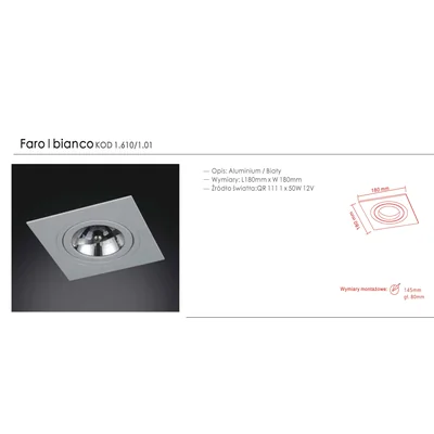 Faro I Bianco Lampa sufitowa wpuszczana biała