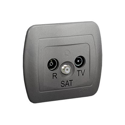 Gniazdo antenowe R-TV-SAT przelotowe srebrny (metalik)