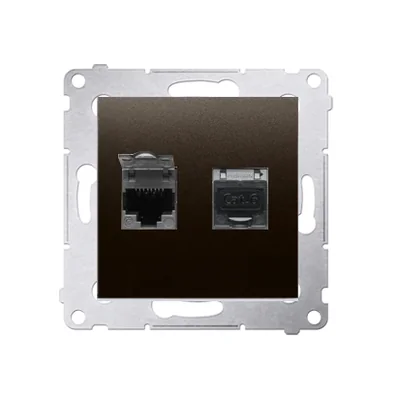 Gniazdo komputerowe podwójne RJ45 kat. 6 ekranowane z przesłoną przeciwkurzową (moduł) brąz mat metalik