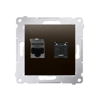Gniazdo komputerowe podwójne RJ45 kat. 6 z przesłoną przeciwkurzową (moduł) brąz mat metalik