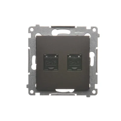 Gniazdo komputerowe podwójne RJ45 kat. 6 z przesłoną przeciwkurzową (moduł) brąz mat metalik