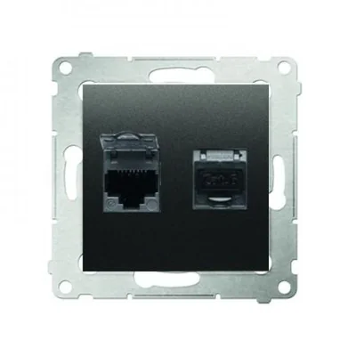Gniazdo komputerowe podwójne RJ45 kategoria 6 z przesłoną przeciwkurzową (moduł) antracyt (metalik)