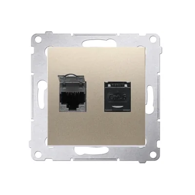 Gniazdo komputerowe podwójne RJ45 kategoria 6 z przesłoną przeciwkurzową (moduł) złoty (metalik)