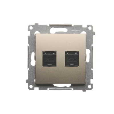 Gniazdo komputerowe podwójne RJ45 kategoria 6 z przesłoną przeciwkurzową (moduł) złoty (metalik)