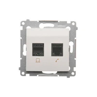 Gniazdo komputerowe RJ45 kat. 5e + RJ12 (moduł) białe