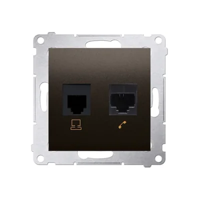 Gniazdo komputerowe RJ45 kat. 5e + RJ12 (moduł) brąz mat metalik