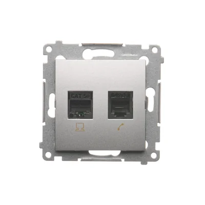 Gniazdo komputerowe RJ45 kat. 5e + RJ12 (moduł) srebrny (metalik)