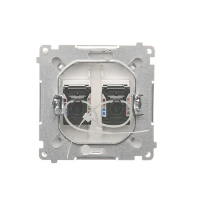 Gniazdo komputerowe RJ45 kat. 6 podwójne z przesłoną przeciwkurzową (moduł) białe