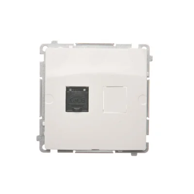 Gniazdo komputerowe RJ45 kat. 6 pojedyncze z przesłoną przeciwkurzową (moduł) białe