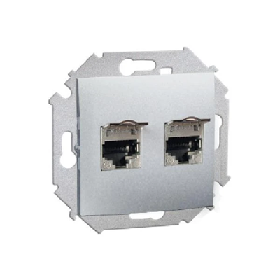 Gniazdo komputerowe RJ45 podwójne ekranowane kat. 5e z przesłoną przeciwkurzową (moduł) aluminium (metalik)