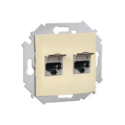Gniazdo komputerowe RJ45 podwójne ekranowane kat. 5e z przesłoną przeciwkurzową (moduł) beż