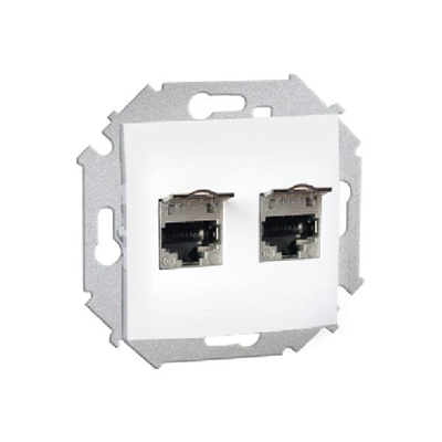 Gniazdo komputerowe RJ45 podwójne ekranowane kat. 5e z przesłoną przeciwkurzową (moduł) białe