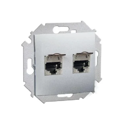 Gniazdo komputerowe RJ45 podwójne ekranowane kat. 6 z przesłoną przeciwkurzową (moduł) aluminium (metalik)