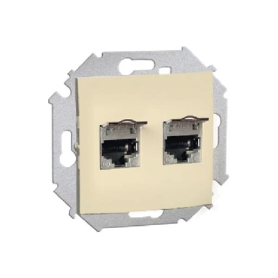 Gniazdo komputerowe RJ45 podwójne ekranowane kat. 6 z przesłoną przeciwkurzową (moduł) beż