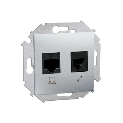 Gniazdo komputerowo-telefoniczne RJ45 kat. 6 +  RJ12 (moduł) aluminium (metalik)