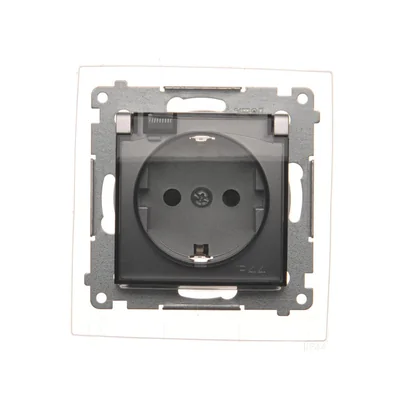 Gniazdo Schuko do wersji IP44 z przeslonami z uszczelką ramki (moduł) 230V, srebrny metalik