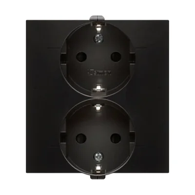 Gniazdo Schuko z przesłonami podwójne 16A, 250V, zaciski śrubowe, antracyt (metalik)