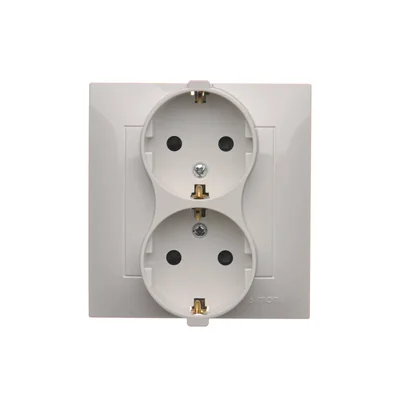 Gniazdo Schuko z przesłonami podwójne 16A, 250V, zaciski śrubowe, białe