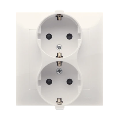 Gniazdo Schuko z przesłonami podwójne 16A, 250V, zaciski śrubowe, krem