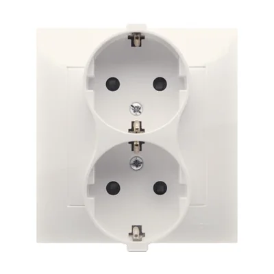 Gniazdo Schuko z przesłonami podwójne 16A, 250V, zaciski śrubowe, krem