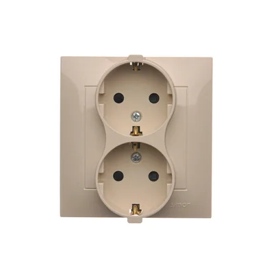 Gniazdo Schuko z przesłonami podwójne 16A, 250V, zaciski śrubowe, krem