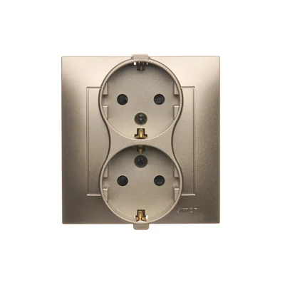 Gniazdo Schuko z przesłonami podwójne 16A, 250V, zaciski śrubowe, złoty (metalik)