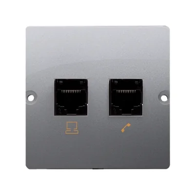 Gniazdo telefoniczne RJ12 podwójne (moduł) inox metalik
