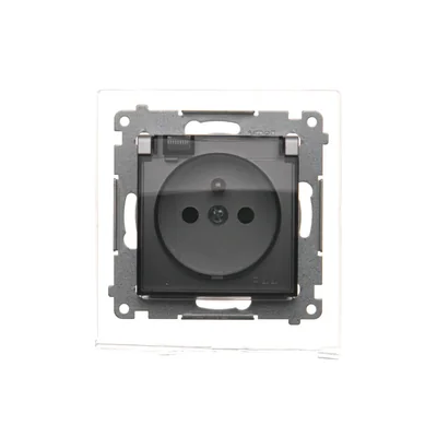 Gniazdo wtyczkowe do wersji IP44 z przesłonami z uszczelką ramki (moduł) 16A 250V klapka transparentna srebrny (metalik)