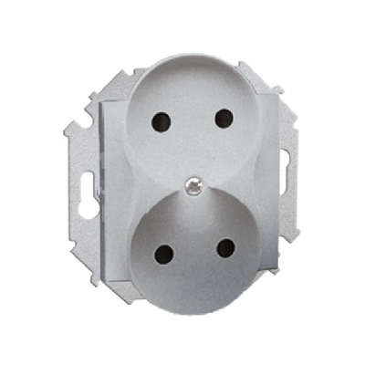 Gniazdo wtyczkowe podwójne bez uziemienia (moduł) z przesłonami torów prądowych 16A 230V aluminium (metalik)